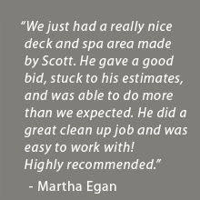 Scott did a great job managing our Fence project, both the timely removal, disposal, and the replacement of 120' of Redwood Fence were done with high quality workmanship. - Ross Lindell